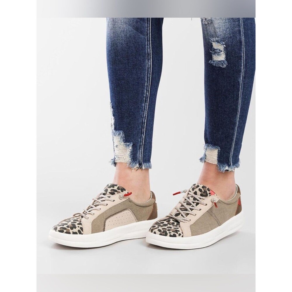 Hey Dude Beige Leopard Print Karina Sneaker Size 8